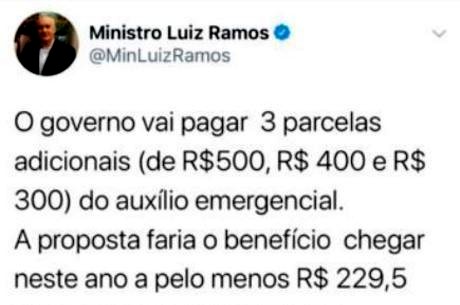 Tweet do Ministro Luiz Ramos