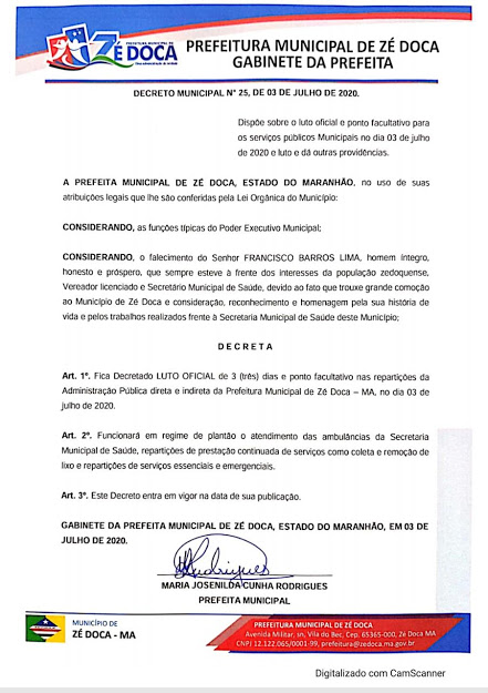 Nota Prefeitura de Zé Doca