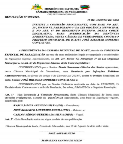 Resolução da Câmara Municipal de Icatu